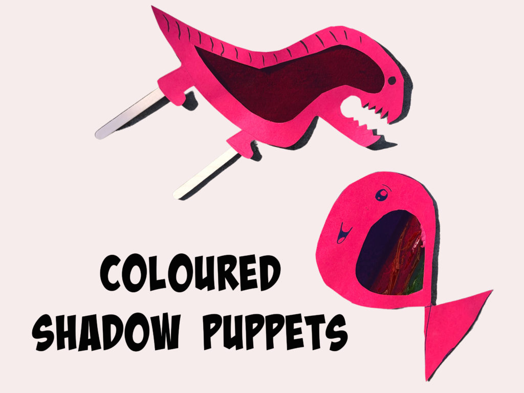 colourful shadow puppets made with cardboard and cellophane