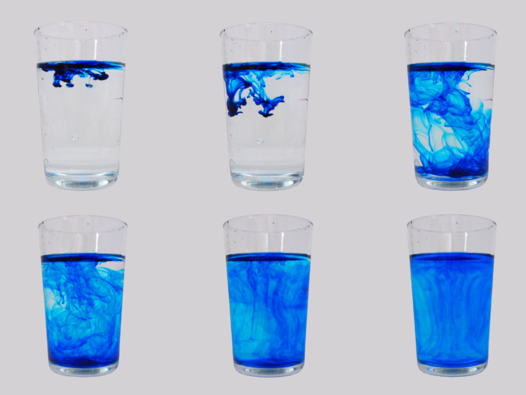 Food colouring in water, used to demonstrate diffusion