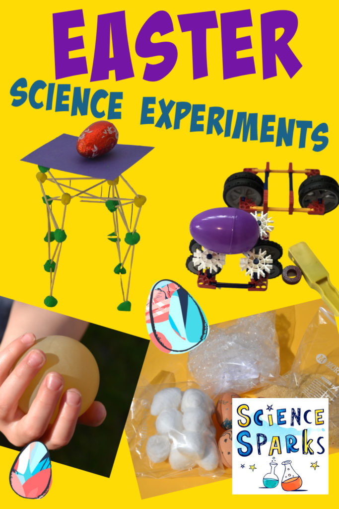 Collection of easy Easter Science Experiments for kids of all ages - make an egg drop investigation, scratch art eggs, a chicken sensory bin, eggshell bridge and lots more Easter science experiments and eggy experiment too!