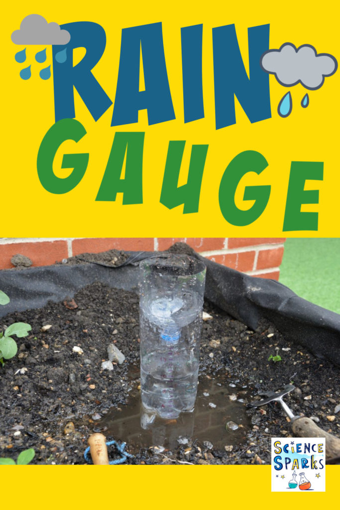 Image of a rain gauge in a garden - made from a plastic bottle