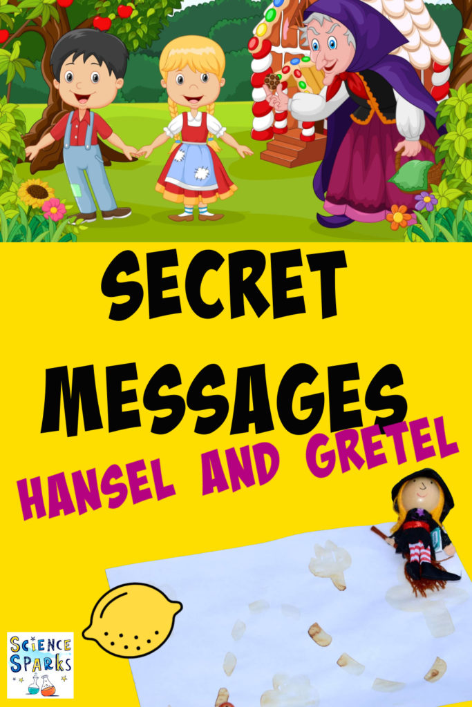 Secret messages - Hansel and Gretel - collage of lemon juice secret messages - an activity to do while reading Hansel and Gretel