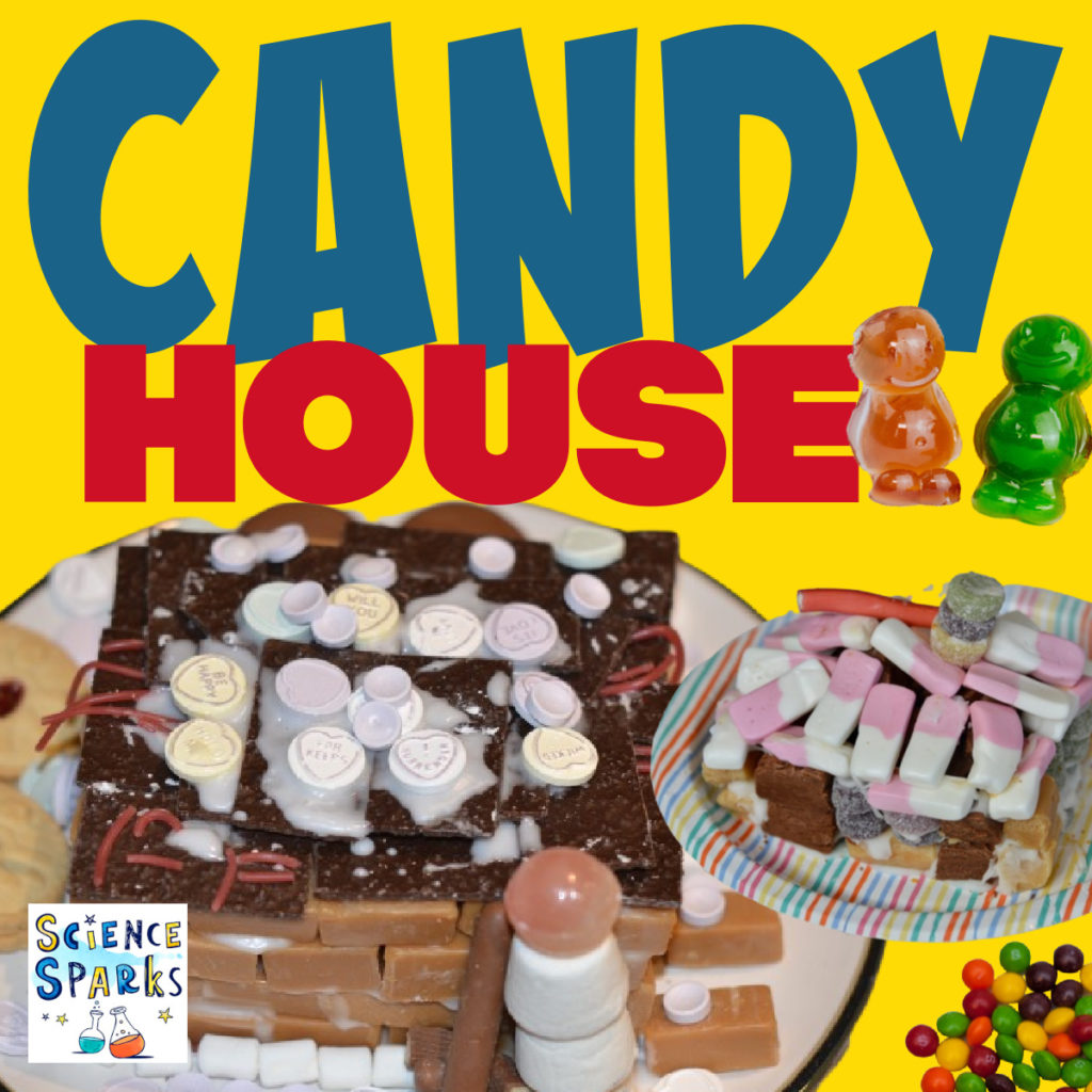 Image of mini houses made from sweets for an edible  STEM Challenge