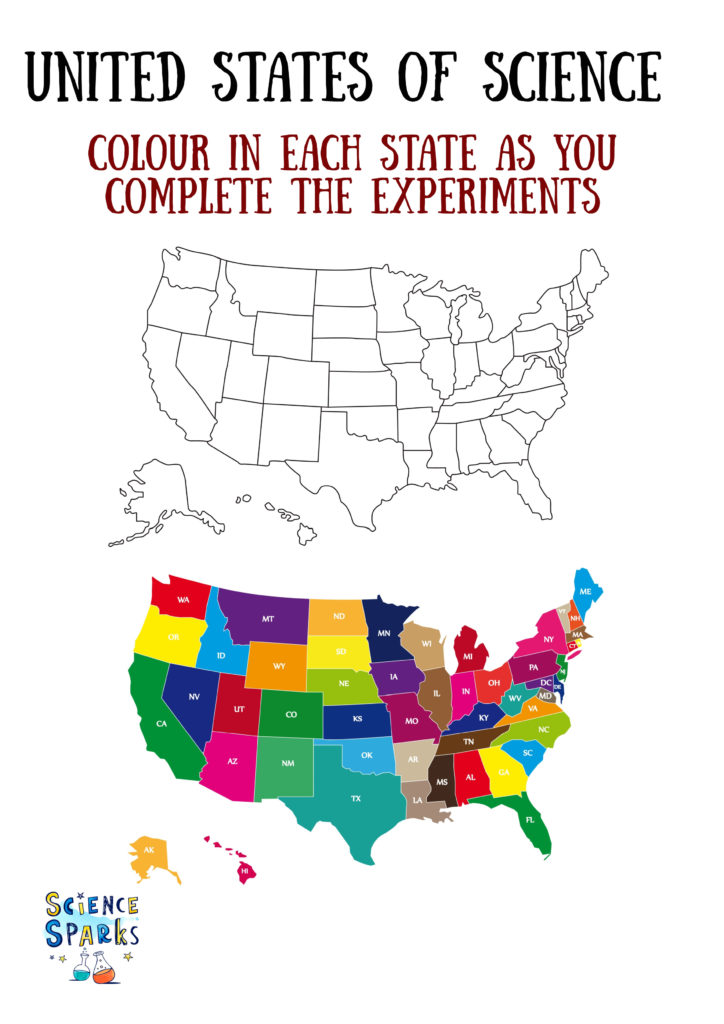 Map of the USA, one version is coloured and one to be coloured in