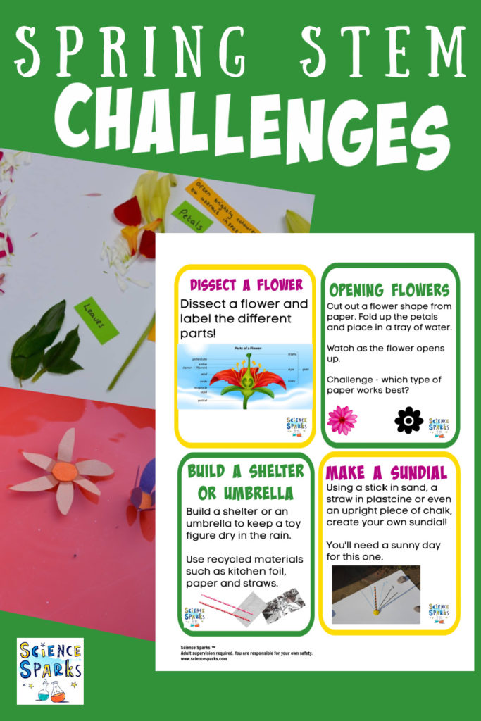 Collage of free printable spring STEM Challenges for kids