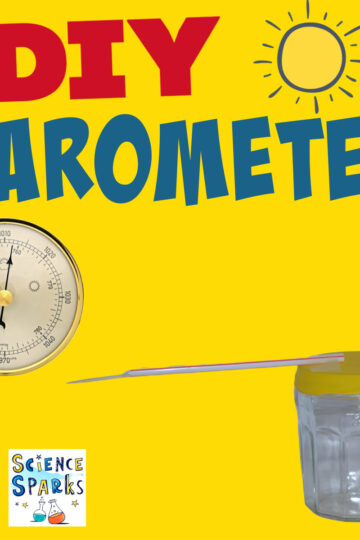 homemade barometer made with a glass jar, balloon, skewer and tape