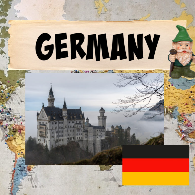 Image of the German flag and a fairy tale castle