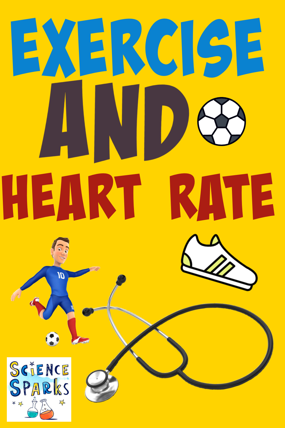 Cartoon image of a person, football and stethoscope