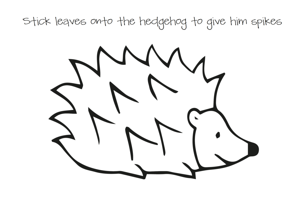 Leaf hedgehog template. Fill the hedgehog with colourful leaves