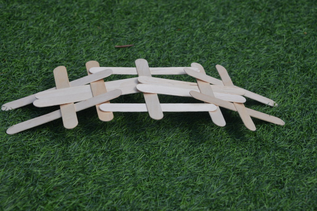 Leonardo da Vinci self supporting bridge made from lolly sticks