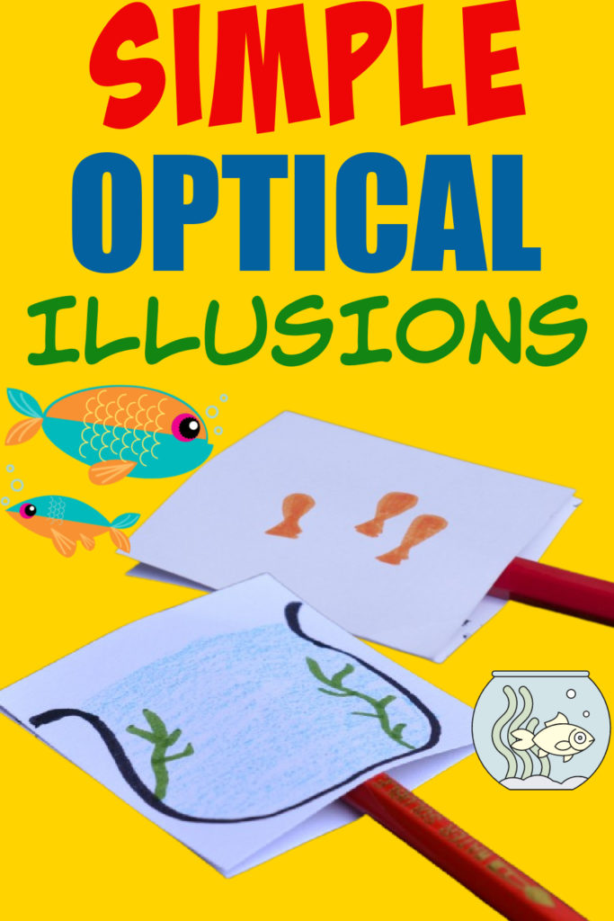 Easy optical illusions with a pencil and cardboard. Make the fish appear inside the fish tank