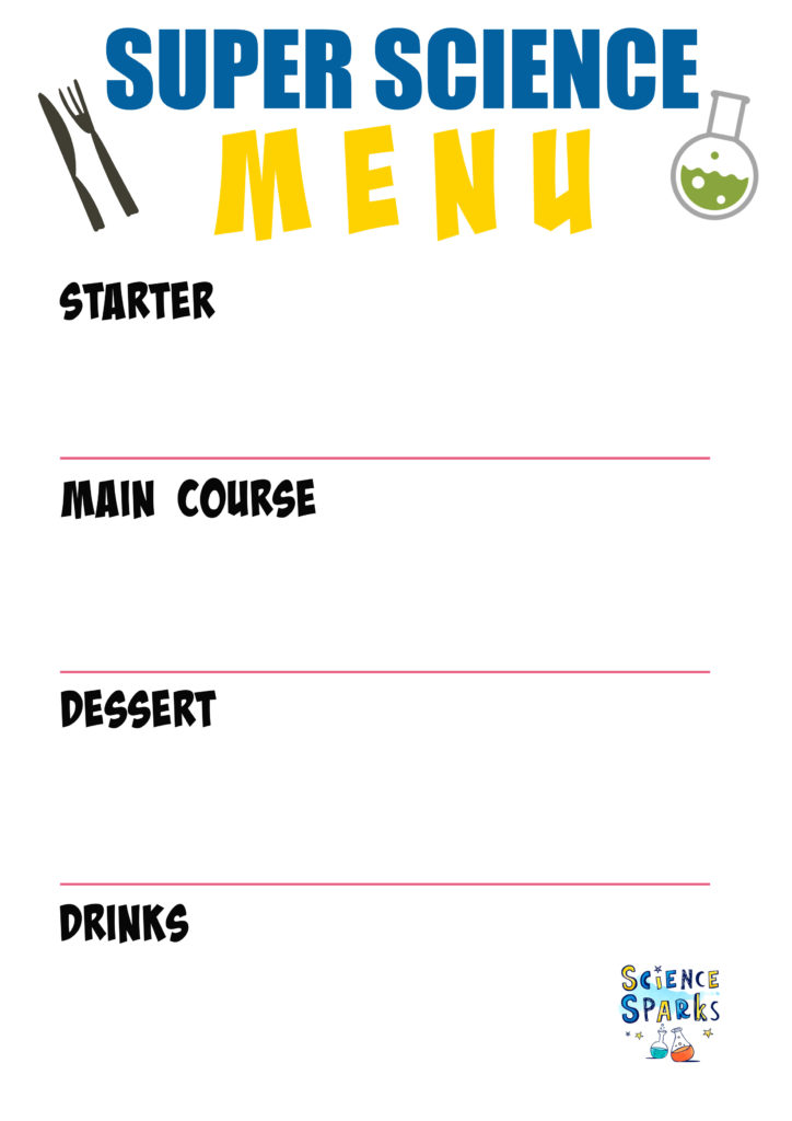 Super science menu for a meal of science experiments. Plan, cook, experiment and eat