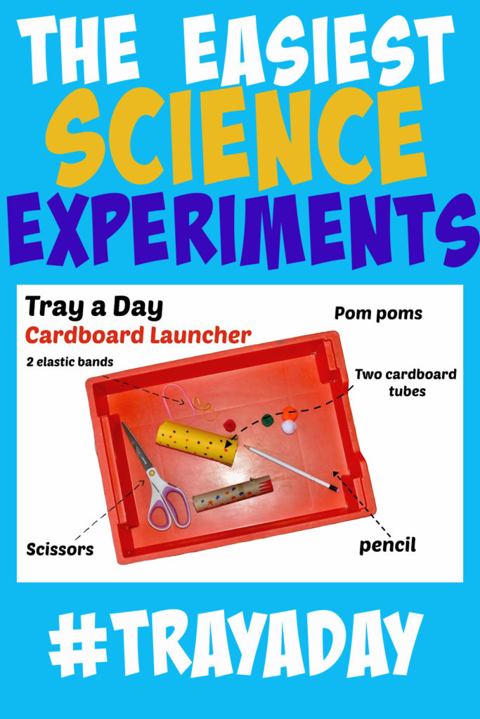 Image of a red tray filled with equipment for a science experiment making a cardboard launcher