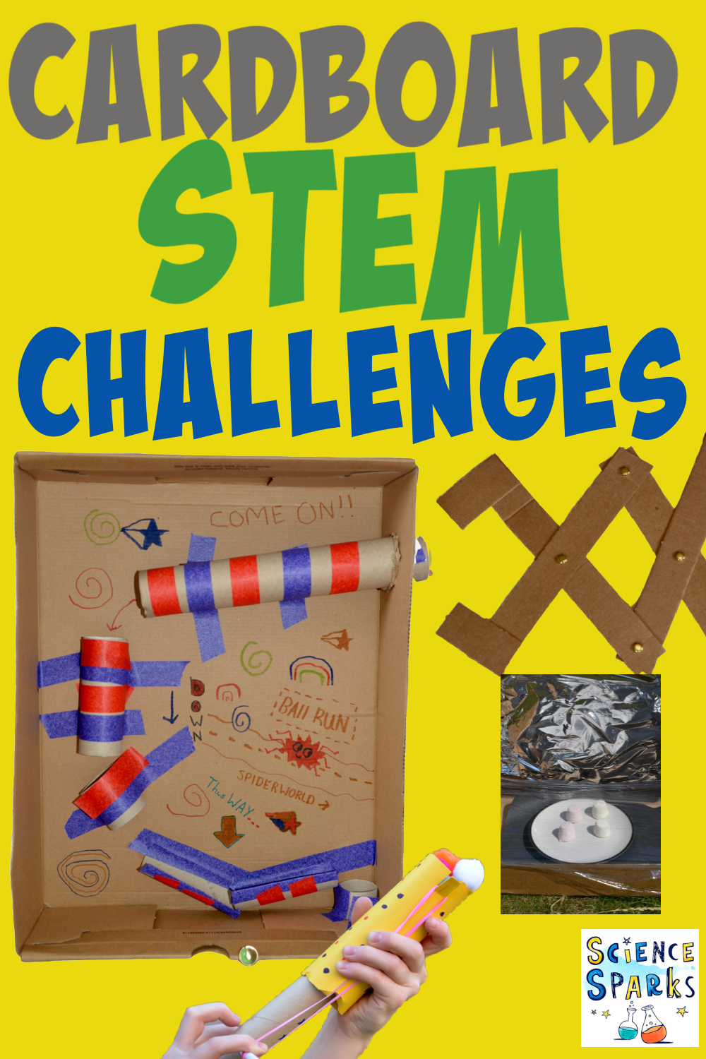 Image of a collection of simple cardboard STEM Challenges for kids