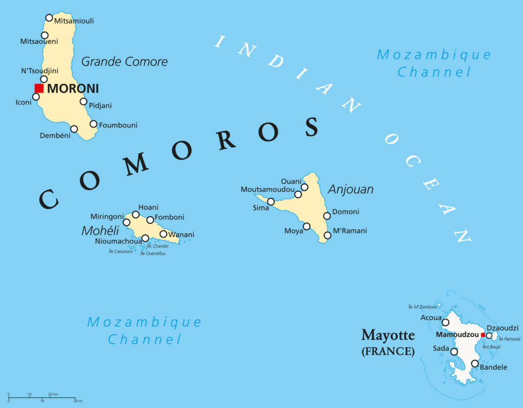 Comoros and Mayotte Political Map