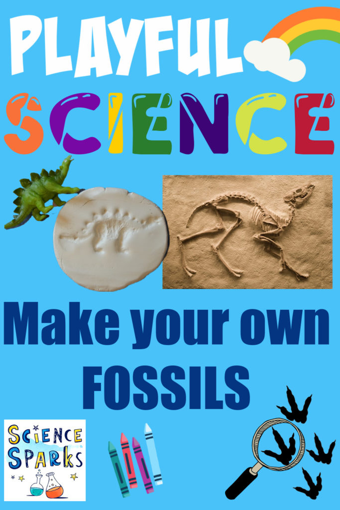 Image of a fossil of a dinosaur in clay and a real dinosaur fossil for learning about fossils.