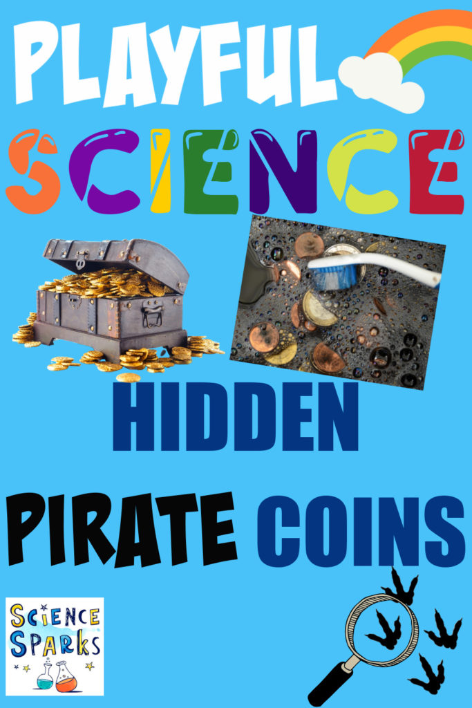 Image of coins in bubble water for a pirate science experiment