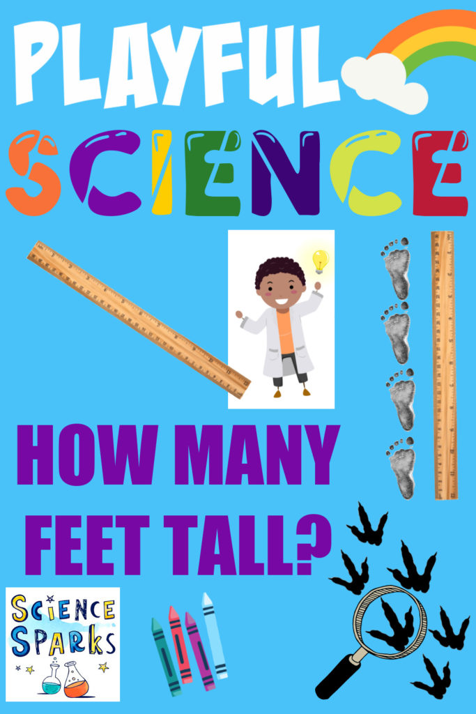 Image of a ruler and footprints for a science activity to work out how many feet tall a person is.