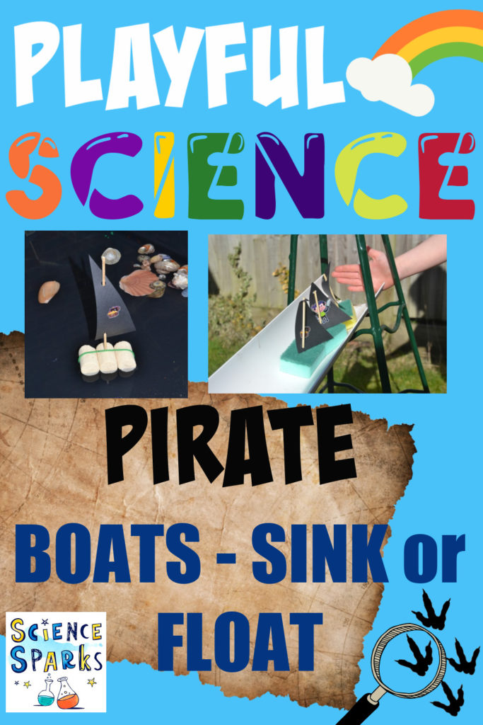 Boats made from cork and washing up sponges for a pirate themed science activity