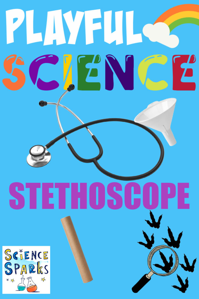 Image of a stethoscope for an activity using a cardboard tube and funnel for a doctor themed activity.