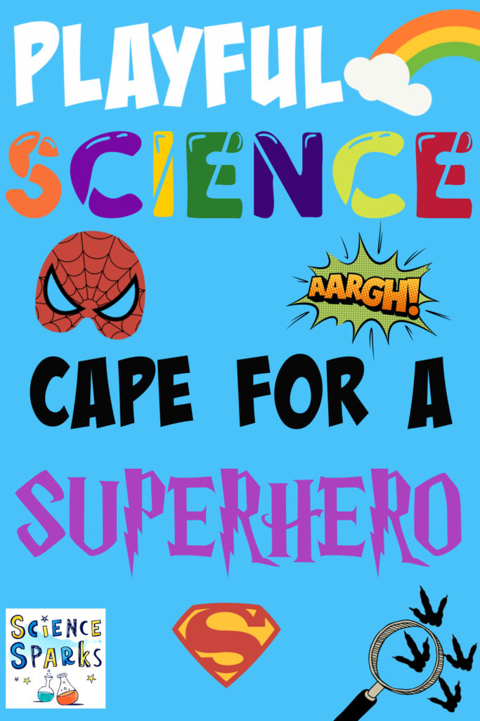 Cape for a superhero science experiment - image shows cartoon superhero masks