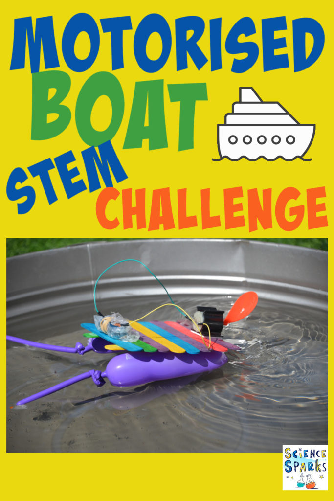 Mini motorised boat made from lolly sticks and balloons for a STEM Challenge