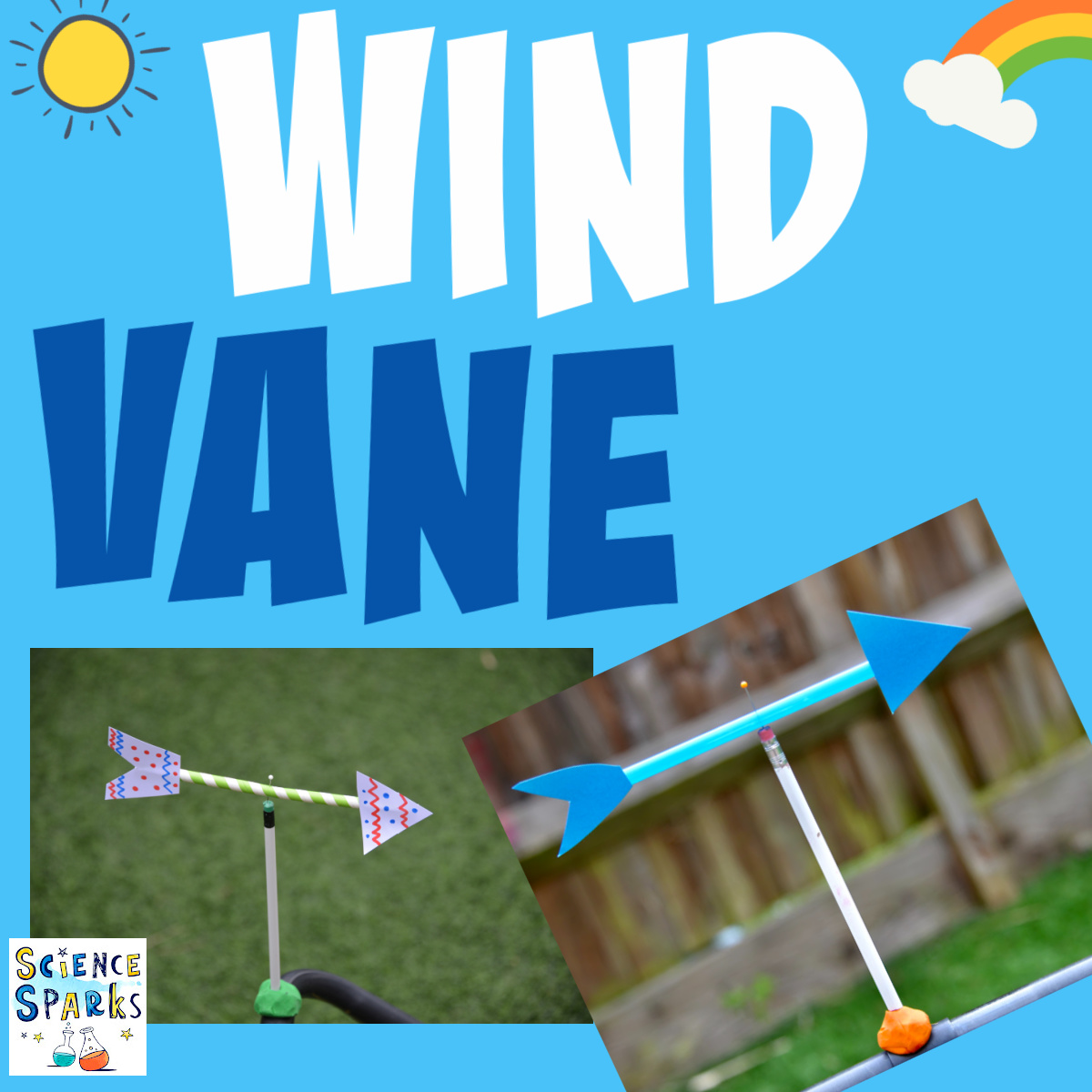 Image of a homemade wind vane for measuring wind direction as a simple weather themed STEM challenge for kids
