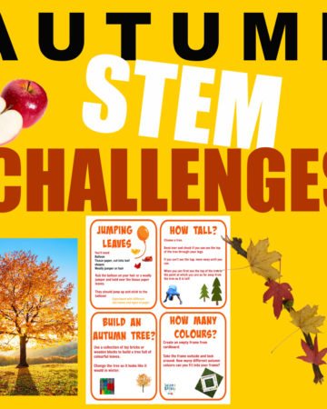 image of free printable autumn STEM challenges for kids.
