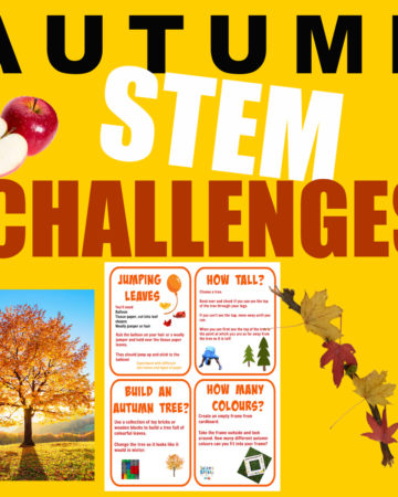 image of free printable autumn STEM challenges for kids.