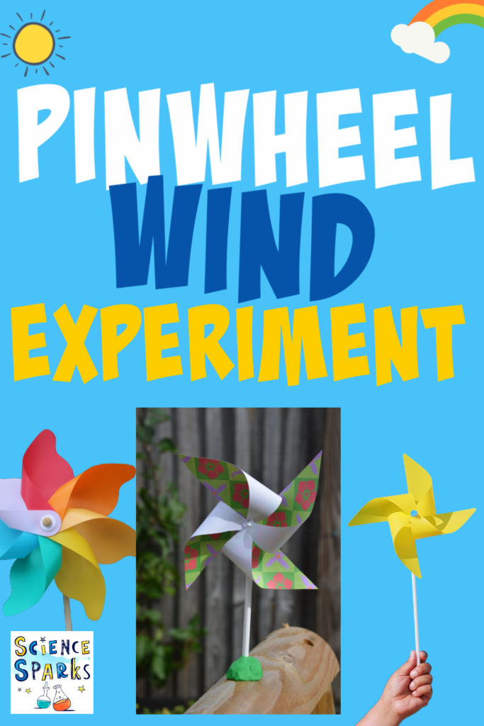 Image shows a pinwheel resting on top of a wooden log for use in a wind science experiments