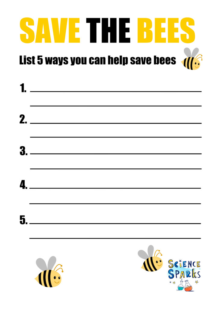 Image of a free downloadable Save the Bees sheet, as part of an activity to discover why we need bees!