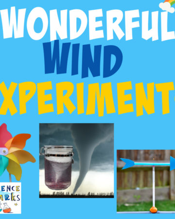 collage of a pinwheel, storm in a jar and homemade weather vane for learning about the wind.
