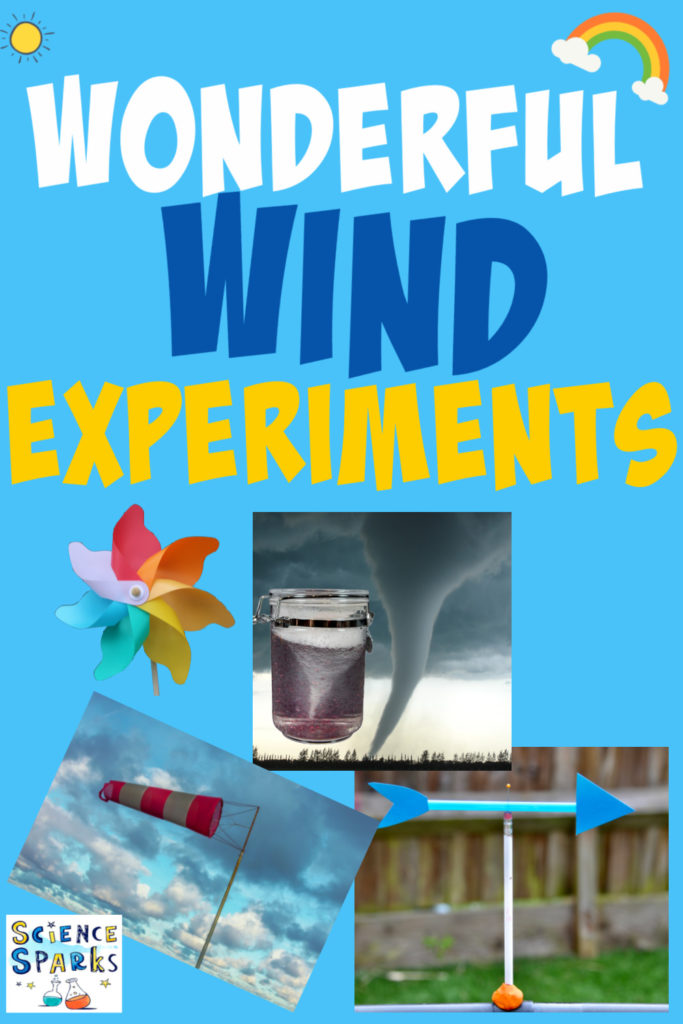 Collage of a wind sock, a DIY wind vane and a tornado in a jar.