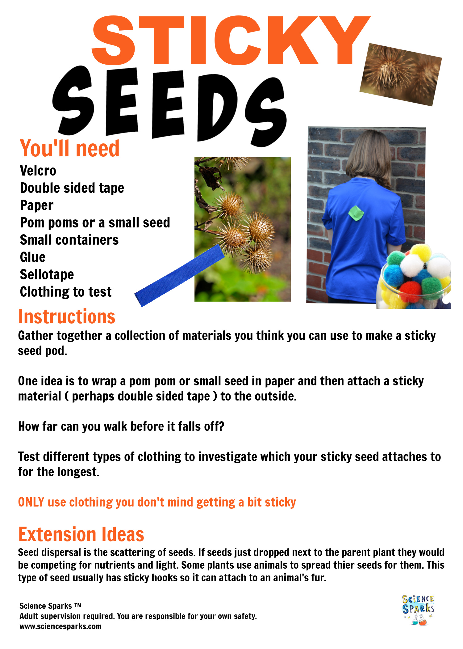 Instructions for a sticky seed pod science activity. Great for learning about seed dispersal
