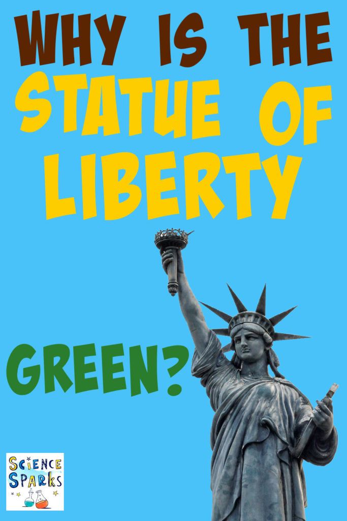 Image of the Statue of Liberty for party o a chemistry project about cleaning coins and build up of copper oxide.