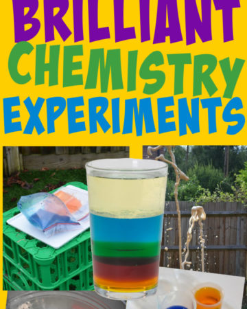 Collection of awesome chemistry experiments for kids of ages. Make a volcano, film canister rocket, exploding bags, density jars and lots more easy chemistry for kids