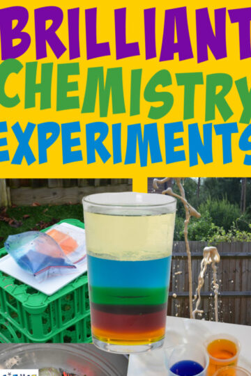Collection of awesome chemistry experiments for kids of ages. Make a volcano, film canister rocket, exploding bags, density jars and lots more easy chemistry for kids