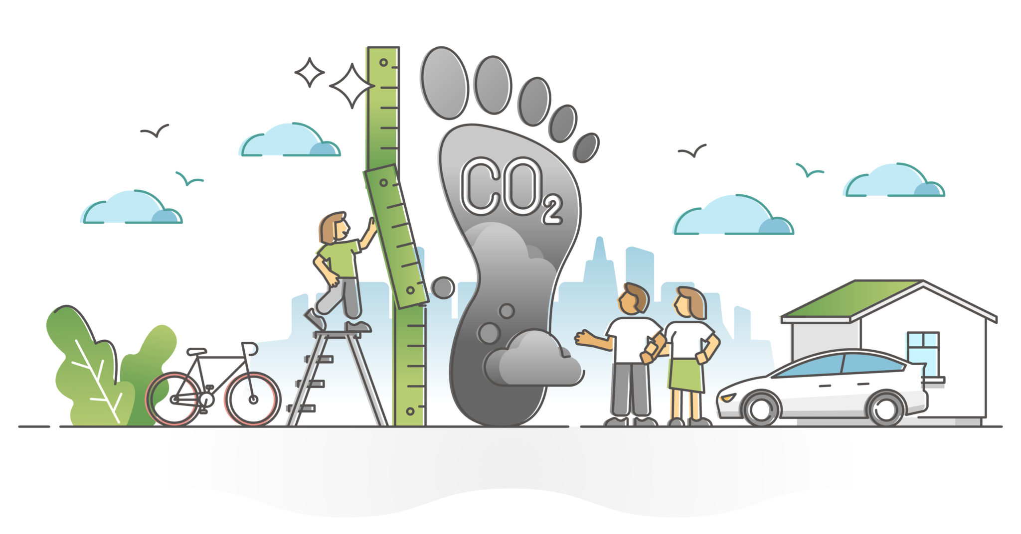 carbon footprint image shows a large footprint and small people