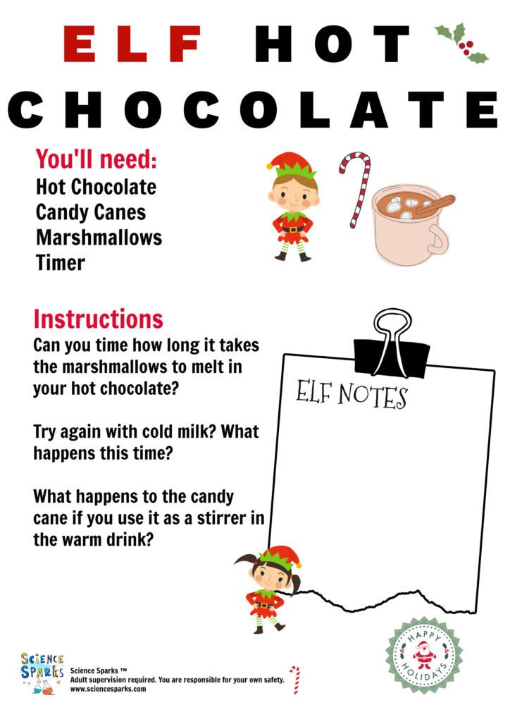 An elf themed hot chocolate science experiment