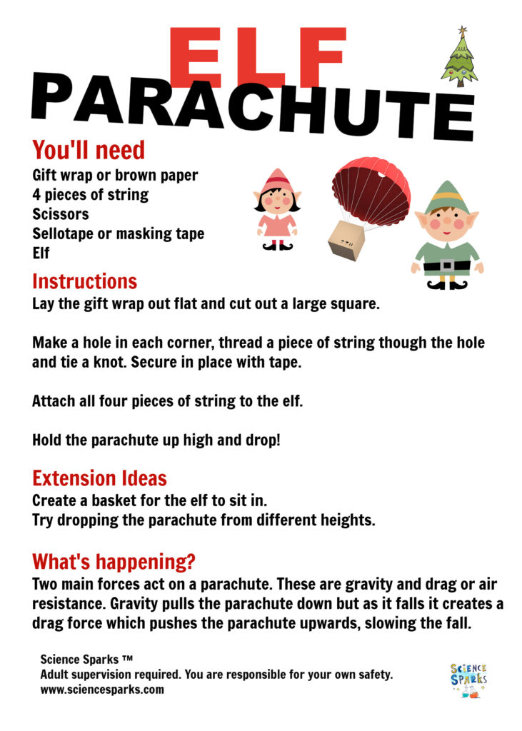 Elf parachute instructions for an ELF STEM Challenge