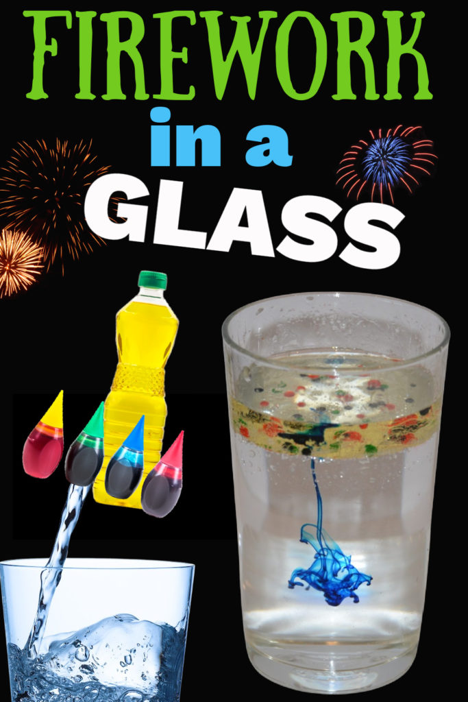 Image of oil, food colouring and water for a firework in a glass science activity. A great new year science experiment