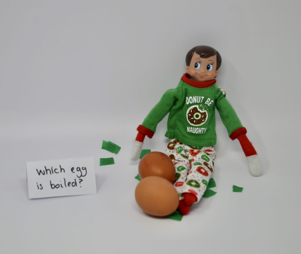 Elf and 2 eggs, only one is boiled, which one?