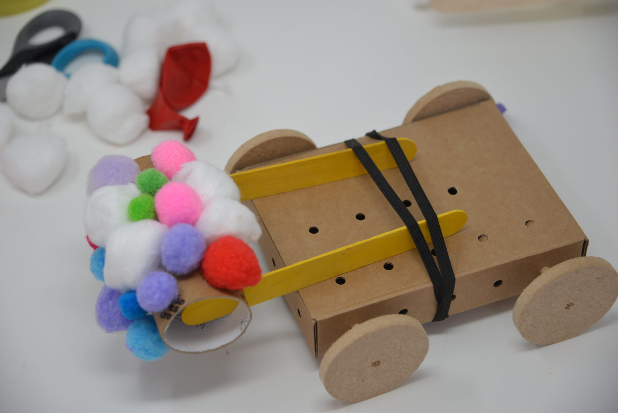 Car made from cardboard for a bumper car StEM challenge