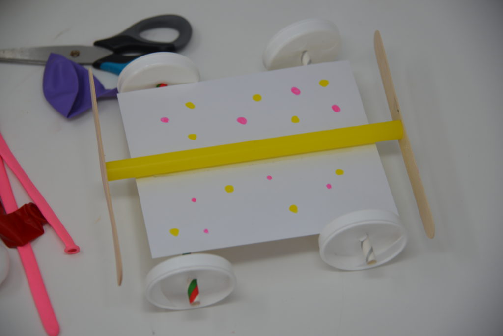 bumper car STEM project made using craft sticks