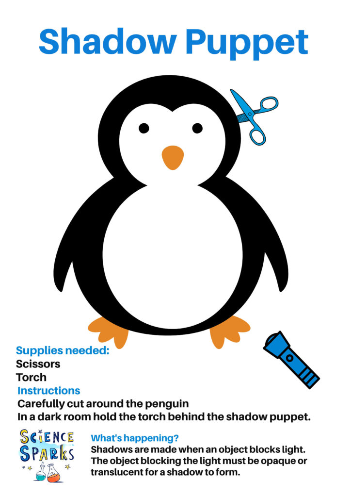 Penguin shadow puppet for a winter themed experiment kit