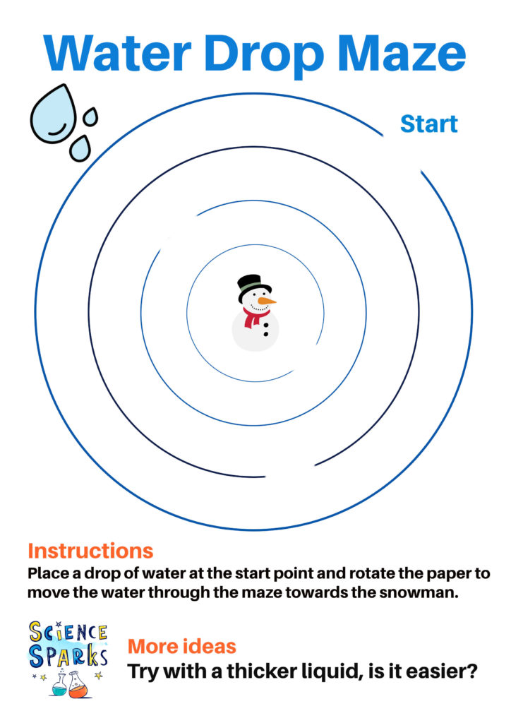 printable winter themed water drop maze