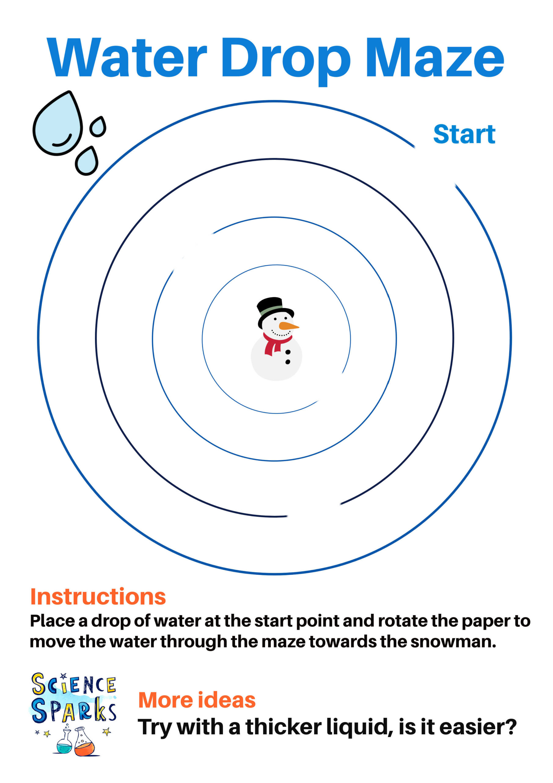 printable winter themed water drop maze