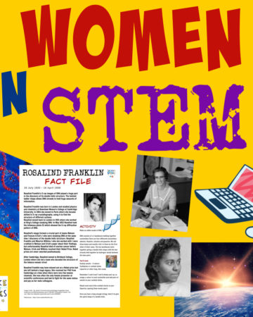 collage of a fact file about women in STEM
