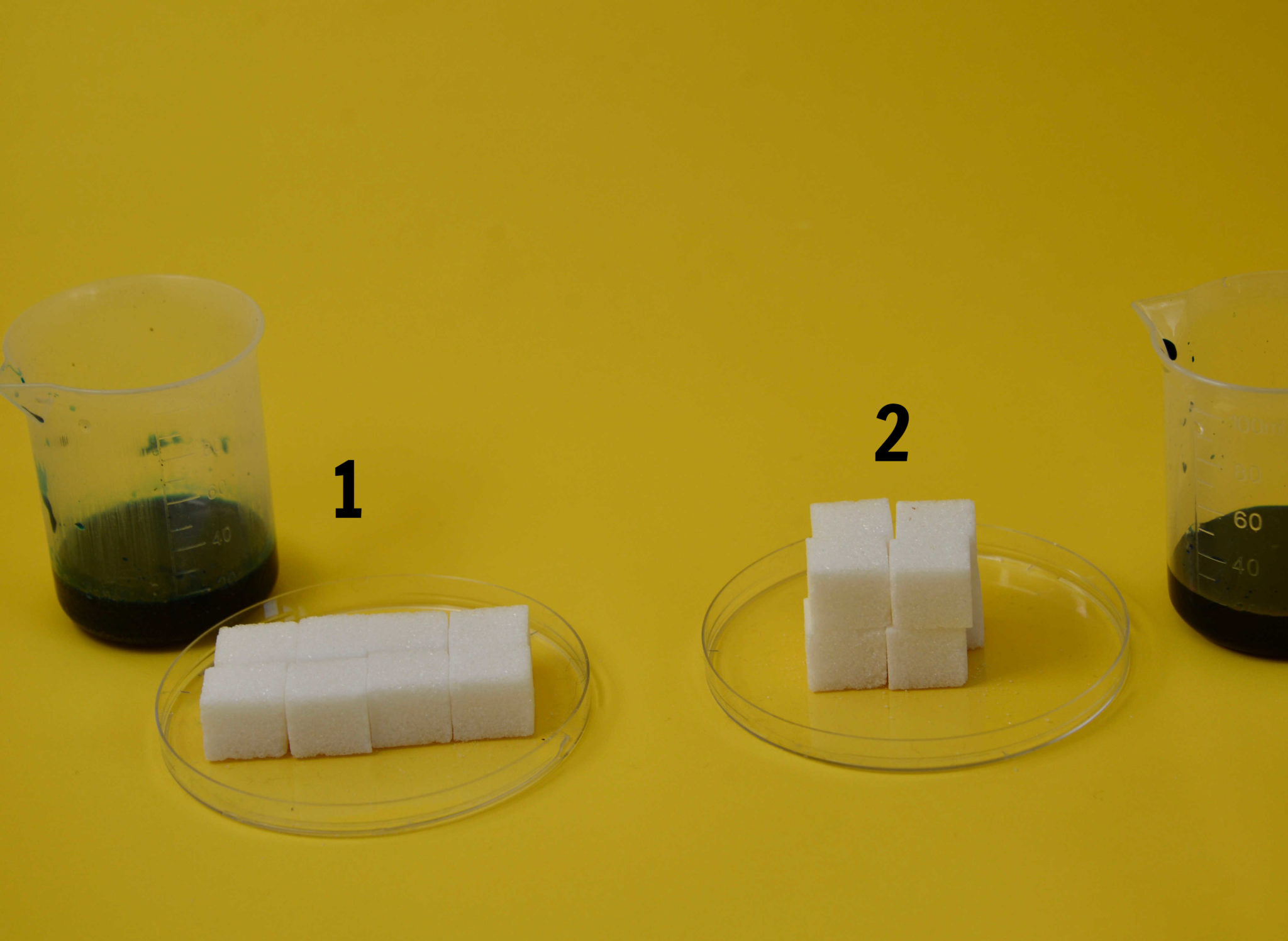 sugar cubes arranged differently for a surface area to volume ratio activity