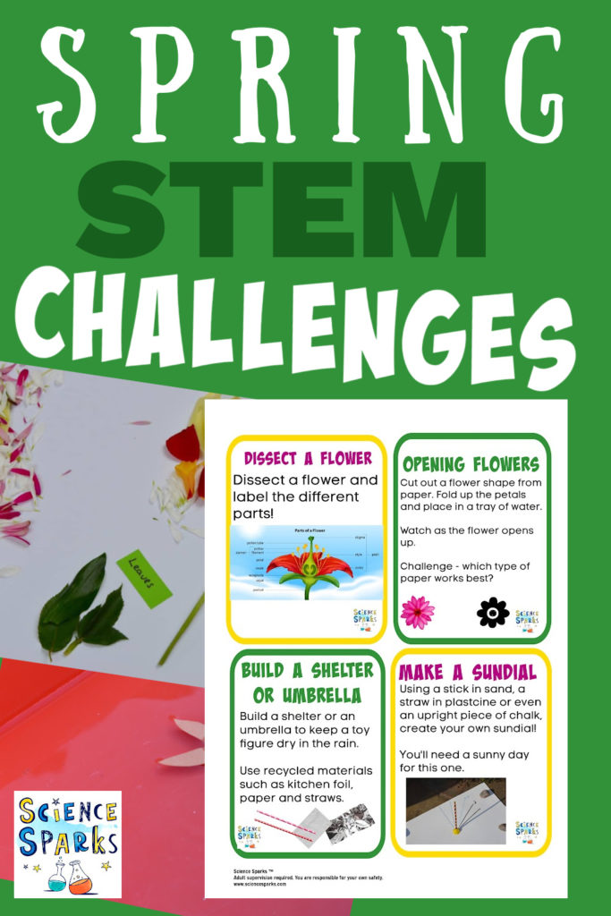 Collage of free printable spring STEM Challenges for kids