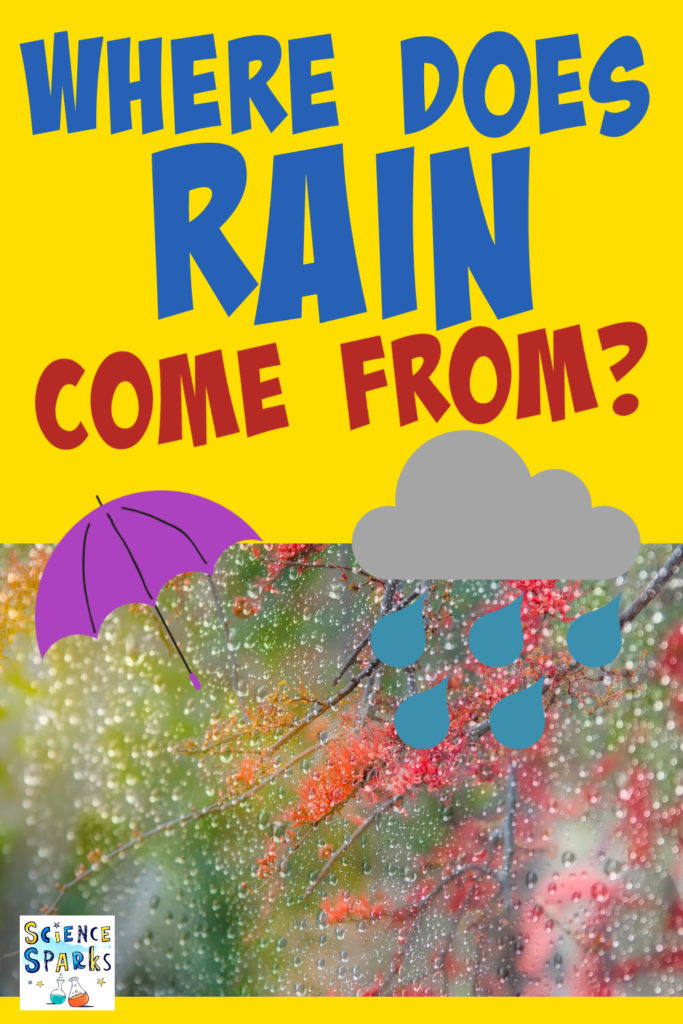 Image of a cartoon umbrella, rain falling on a window and a cartoon grey rain cloud